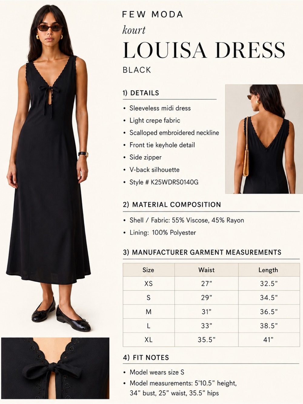 Feminine sleeveless midi dress~deep V neckline & delicate scallop embroidery NWT
